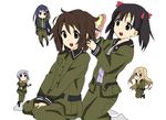  black_hair brown_hair brush derivative_work filicia_heideman hirasawa_ui hirasawa_yui k-on! kannagi_noel kazumiya_rio military military_uniform multiple_girls short_hair sora_no_woto sorami_kanata suminoya_kureha twintails uniform 