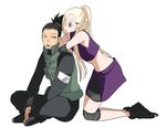  1girl black_hair blonde_hair couple fishnets hair_ornament hair_over_one_eye hairclip hetero long_hair midriff nara_shikamaru naruto naruto_(series) ninja ponytail vest yamanaka_ino yoshizuna 