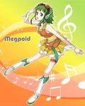  belt boots dorei_k goggles goggles_on_head green_eyes green_hair gumi headphones headset short_hair skirt solo vocaloid wrist_cuffs 