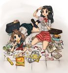 book bow briefcase food haruka_(pokemon) hikari_(pokemon) lying multiple_girls pinkish plaid plaid_skirt pleated_skirt pokemon school_uniform serafuku skirt socks 