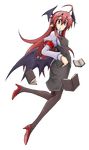  absurdres ahoge armband bat_wings book full_body head_wings hemogurobin_a1c high_heels highres koakuma long_hair pantyhose pointy_ears red_eyes red_hair shoes solo touhou transparent_background wings 