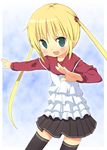  amaa_(chou_dennou_jidai) bad_id bad_pixiv_id blonde_hair fighting_stance green_eyes hayate_no_gotoku! long_hair sanzen'in_nagi solo thighhighs twintails zettai_ryouiki 