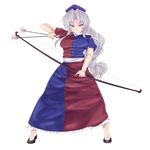  arrow blue_eyes bow_(weapon) braid full_body hat highres long_hair silver_hair solo tipo_(tipoplaza) touhou transparent_background weapon yagokoro_eirin 