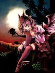  animal_ears awa_toka bad_id bad_pixiv_id black_legwear eyelashes finger_to_mouth fingernails hat high_heels highres in_tree legs long_fingernails moon mystia_lorelei pink_hair red_eyes shoes short_hair sitting sitting_in_tree solo thighhighs touhou tree wings zettai_ryouiki 