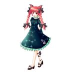  animal_ears bow braid cat_ears cat_tail full_body hair_ribbon hasewox highres kaenbyou_rin long_hair open_mouth red_eyes red_hair ribbon smile solo tail touhou transparent_background twin_braids twintails 