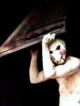  abs artist_request crossover doll helmet injury jigsaw_(character) male_focus manly mask muscle nude parody pyramid_head saw_(movie) shirtless silent_hill silent_hill_2 solo unmasking 