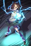  biribiri brown_eyes brown_hair electricity leg_warmers lightning misaka_mikoto nekomamire socks solo sweater_vest to_aru_kagaku_no_railgun to_aru_majutsu_no_index 