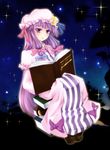 asm book bow hat long_hair patchouli_knowledge pink_bow purple_eyes purple_hair solo touhou 