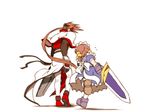 1girl arcana_heart armor armored_dress brown_hair concrete crossover esaka fiona_mayfield from_behind gloves guilty_gear looking_back m.u.g.e.n order-sol ribbon running short_twintails sol_badguy sword twintails weapon 