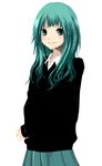  alternate_hairstyle anime aqua_eyes aqua_hair hatsune_miku school_uniform seifuku skirt smile vocaloid 