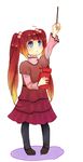  bad_id bad_pixiv_id blue_eyes dress food hair_bobbles hair_ornament kotono long_hair pocky red_hair solo umineko_no_naku_koro_ni ushiromiya_ange very_long_hair younger 