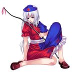  bow bow_(weapon) braid full_body hat highres holding holding_bow_(weapon) holding_weapon ichiyuu long_hair looking_at_viewer open_mouth purple_eyes silver_hair solo teeth touhou transparent_background trigram weapon yagokoro_eirin 