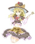  bad_id bad_pixiv_id blonde_hair bow braid hadi hair_bow hat jumping kirisame_marisa midriff navel skirt solo touhou wand witch_hat yellow_eyes 