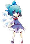  absurdres blue_eyes blue_hair bow chibi cirno full_body hair_bow highres ribbon short_hair solo touhou transparent_background wings yuzuki_gao 