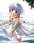 copyright_request dress highres honda_naoki jewelry pendant red_eyes ribbon silver_hair solo water 