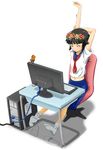  black_hair computer desk feet flower hair_flower hair_ornament head_wreath midriff nendoroid sakugawa_school_uniform school_uniform serafuku shoes_removed skirt slippers socks soles solo stretch to_aru_kagaku_no_railgun to_aru_majutsu_no_index uiharu_kazari wittyz 