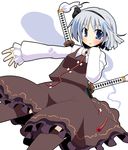  bad_id bad_pixiv_id black_hairband blue_eyes cosplay ghost hairband hujikok katana konpaku_youmu konpaku_youmu_(ghost) mystia_lorelei mystia_lorelei_(cosplay) short_hair silver_hair simple_background solo sword thighhighs touhou weapon 