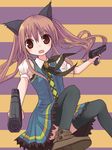  airsoft animal_ears brown_eyes brown_hair cat_ears dress dual_wielding gun handgun hinuki_marina holding legs original pistol solo thighhighs twintails weapon 