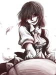  ascot bad_id bad_pixiv_id daico evil_grin evil_smile flower grin kazami_yuuka monochrome petals red_eyes shaded_face sharp_teeth smile solo spot_color sunflower teeth touhou vest 