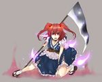  bad_id bad_pixiv_id breasts cleavage hair_bobbles hair_ornament large_breasts onozuka_komachi red_eyes red_hair ri_no_hito scythe short_hair solo touhou two_side_up 