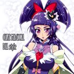  alternate_breast_size black_hat bow brooch capelet character_name cure_magical gem hair_bow half_updo hat izayoi_liko jewelry long_hair looking_at_viewer magical_girl mahou_girls_precure! mini_hat mini_witch_hat pink_bow precure purple_eyes purple_hair raisuta red_bow smile solo sparkle twintails upper_body witch_hat 