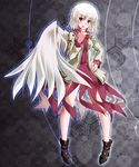  commentary_request dress hand_on_hip highres jacket kishin_sagume red_eyes short_hair side_b single_wing solo touhou white_hair wings 