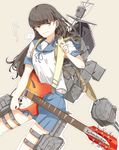  black_hair brown_eyes electric_guitar grey_background guitar hatsuyuki_(kantai_collection) hime_cut instrument kantai_collection long_hair looking_at_viewer ninimo_nimo rickenbacker school_uniform serafuku simple_background smile solo turret 