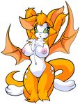  anthro armpits big_breasts breasts chest_tuft dust:_an_elysian_tail female fidget fur green_eyes hallowgazer inverted_nipples mammal membranous_wings nimbat nipples nude orange_fur pose raised_arm solo tuft video_games white_fur wings 