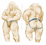  abs anthro blush bulge butt clothed clothing dakimakura_design feline jockstrap jocstrap lion looking_at_viewer male mammal mooning muscular partially_clothed pecs presenting_hinquarters samoji simple_background solo underwear 