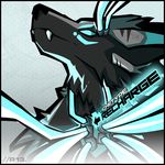  abstract_background ambiguous_gender anthro arr black_nose bust_portrait canine cyan_eyes english_text fangs long_mouth looking_up mammal no_pupils no_sclera portrait rchetype snout solo techno text wolf 