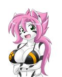  anthro bangs big_breasts bikini breasts clothed clothing feline female fur green_eyes hair huge_breasts isabella_kane long_hair looking_at_viewer mammal markings navel nekonny open_mouth pink_hair rascals solo stripes swimsuit tiger white_fur white_tiger 