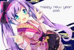  2016 bow green_eyes hair_bow happy_new_year manaka_lala new_year open_mouth pretty_(series) pripara purple_hair shiramori_sawa smile solo 