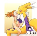  anthro digimon digiphilia duo fur human interspecies male male/male mammal penis renamon rika_nonaka size_difference sparkydb yellow_fur young 