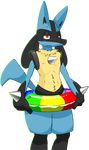  2016 alpha_channel anthro blush elpatrixf half-closed_eyes inner_tube lucario male nintendo nipples pok&eacute;mon pok&eacute;morph pool_party_(elpatrixf) red_eyes simple_background smile solo standing transparent_background video_games white_sclera 