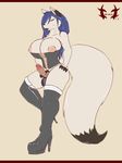  anthro balls blue_eyes blue_hair canine clothed clothing corset dickgirl erection fox hair hair_over_eyes intersex legwear mammal penis rohan_scribe skimpy smile solo thigh_highs tight_clothing underwear 