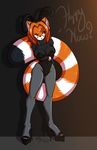  ambiguous_background big_breasts big_tail breasts bunny_costume female fishnet high_heels mammal rearhwhitetail red_panda stripes whitetail 