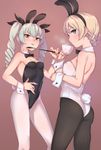  anchovy animal_ears ass bad_id bad_twitter_id blonde_hair blue_eyes bow bowtie braid breasts bunny_ears bunny_tail bunnysuit covered_navel covered_nipples cup darjeeling detached_collar drill_hair fake_animal_ears girls_und_panzer green_hair highres kyuuso_inukami long_hair multiple_girls pantyhose riding_crop short_hair small_breasts smile standing steam tail teacup twin_drills twintails white_legwear wrist_cuffs 