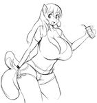  2016 anthro anthrofied breasts cheerilee_(mlp) cleavage clothed clothing cutie_mark earth_pony equine female friendship_is_magic hair hi_res holding_object horse long_hair looking_at_viewer mammal my_little_pony open_mouth pony rirouku sketch solo 