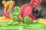  2016 big_breasts black_goo breasts butt dragon female goo honey_gel interspecies male midori_gel nana_gel open_mouth penis slime vore 