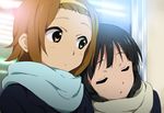  akiyama_mio black_hair brown_eyes brown_hair closed_eyes hairband head_on_another's_shoulder k-on! kisuke_(akutamu) long_hair multiple_girls scarf short_hair tainaka_ritsu 