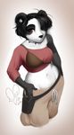  2016 anthro bear black_hair clothed clothing collar facial_piercing female fur gradient_background hair kittydee lip_piercing mammal navel panda piercing simple_background solo spiked_collar standing 