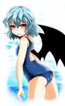  ass back_cutout bat_wings blue_hair fumi_(fumifumi-graffiti) highres looking_at_viewer one-piece_swimsuit open_mouth red_eyes remilia_scarlet school_swimsuit solo swimsuit touhou wings 