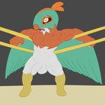  abs anthro avian balls big_muscles fighting_ring flat_colors front_view half-erect hawlucha humanoid_penis leaning leaning_back long_foreskin male mask muscular nintendo open_mouth pecs penis pok&eacute;mon posexe solo standing sweat uncut video_games 