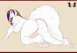  all_fours anthro anus big_breasts blue_hair breasts brown_hair butt canine female fur hair looking_back mammal multicolored_hair nipples nude purple_hair pussy rohan_scribe solo tattoo voluptuous white_fur wide_hips wolf 