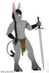  2015 anthro blue_eyes digital_media_(artwork) donkey equine hair len4ik555 looking_at_viewer male mammal melee_weapon solo sword weapon 