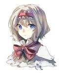  alice_margatroid ascot blonde_hair blue_eyes capelet hairband looking_at_viewer mitsunara solo touhou white_background 