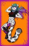  anthro ashleyzombie clothed clothing digital_media_(artwork) feline female full-length_portrait halloween heterochromia hi_res holidays inverted_pentacle legwear leopard looking_at_viewer mammal pentacle portrait skimpy socks solo 