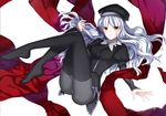  caren_hortensia fate/hollow_ataraxia fate/stay_night fate_(series) hat highres layered_sleeves long_hair pantyhose shroud_of_magdalene silver_hair simple_background solo white_hair ycco_(estrella) yellow_eyes 