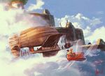  1girl aircraft airship braid cloud day mac_naut muska scenery sheeta sky studio_ghibli tenkuu_no_shiro_laputa tiger_moth_(laputa) twin_braids 
