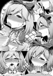  alternate_costume censored cheek_bulge cum cum_in_mouth cum_on_tongue cupping_hand djeeta_(granblue_fantasy) fellatio granblue_fantasy greyscale hairband handjob hetero highres kimi_to_boku_no_mirai licking mizuse_kouichi monochrome oral penis short_hair solo_focus tongue tongue_out 